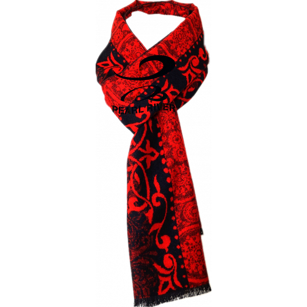 Rødt sort silketørklæde med paisley - Silketørklæder til mænd og kvinder - Pearl River