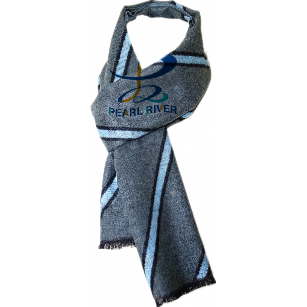Skråstribet silketørklæde i kadetblå og grå - Silketørklæder til mænd og kvinder - Pearl